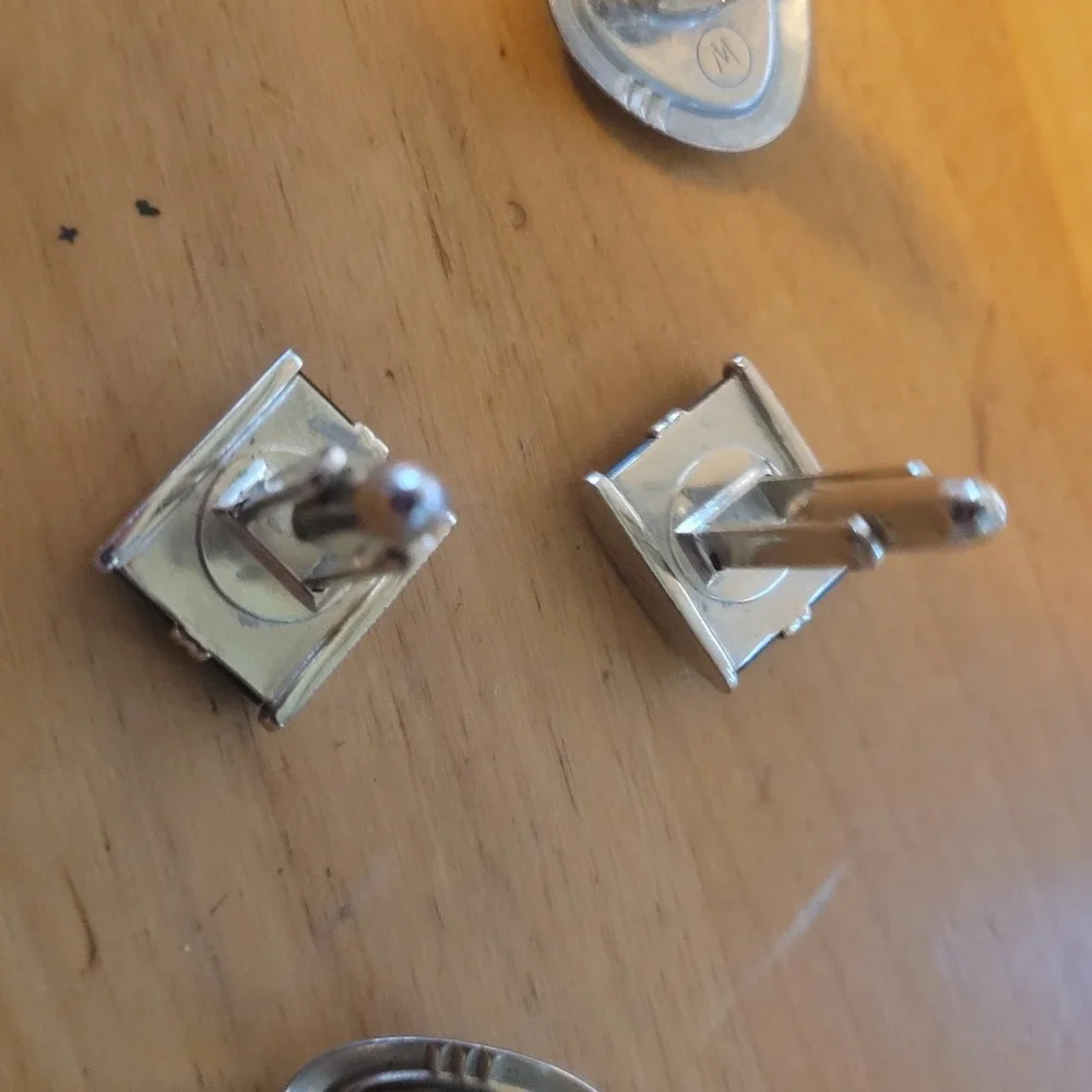 6 Pr Vintage Mens Cufflink Lot Modernist Onyx Mesh Wrap Faux Pearl